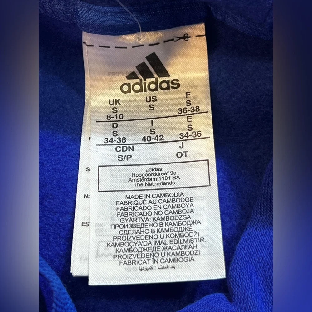 Adidas Fleece Hoodie Royal Blue embroidered Logo‎ Pullover Women’s Size Small